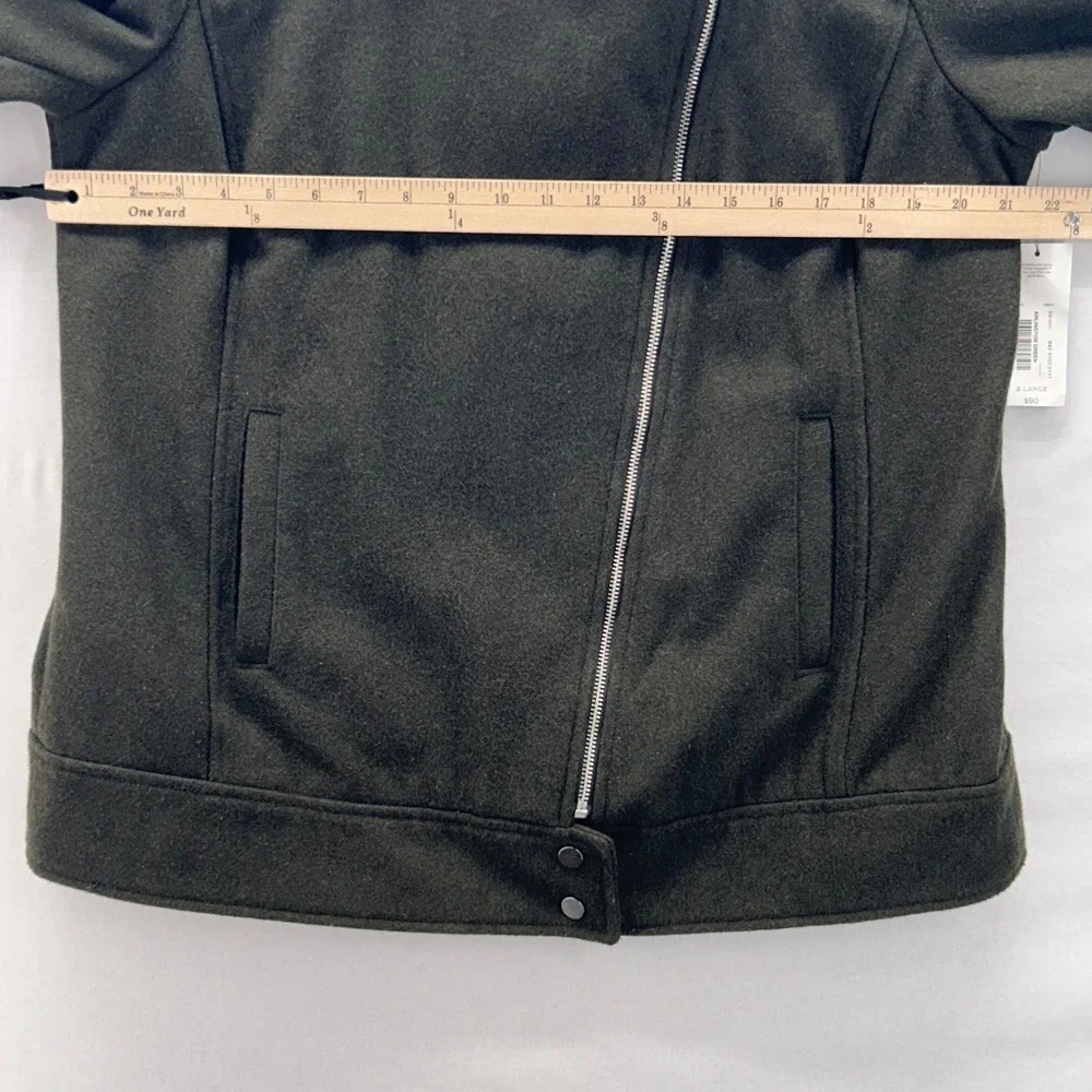 A New Approach Women Moto‎ Jacket Size XL Earthy Green Sherpa Assymetrical Zip